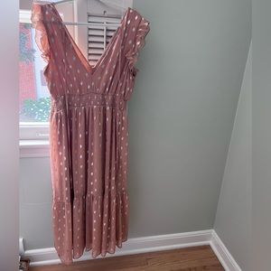 Mauve and silver midi dress from Lulu’s